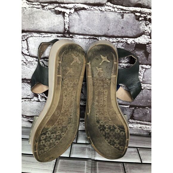 Pikolinos Beige Leather Floral Cut Blue Ankle Strap Wedge Sandals Women 39EU/8.5 - Picture 12 of 16